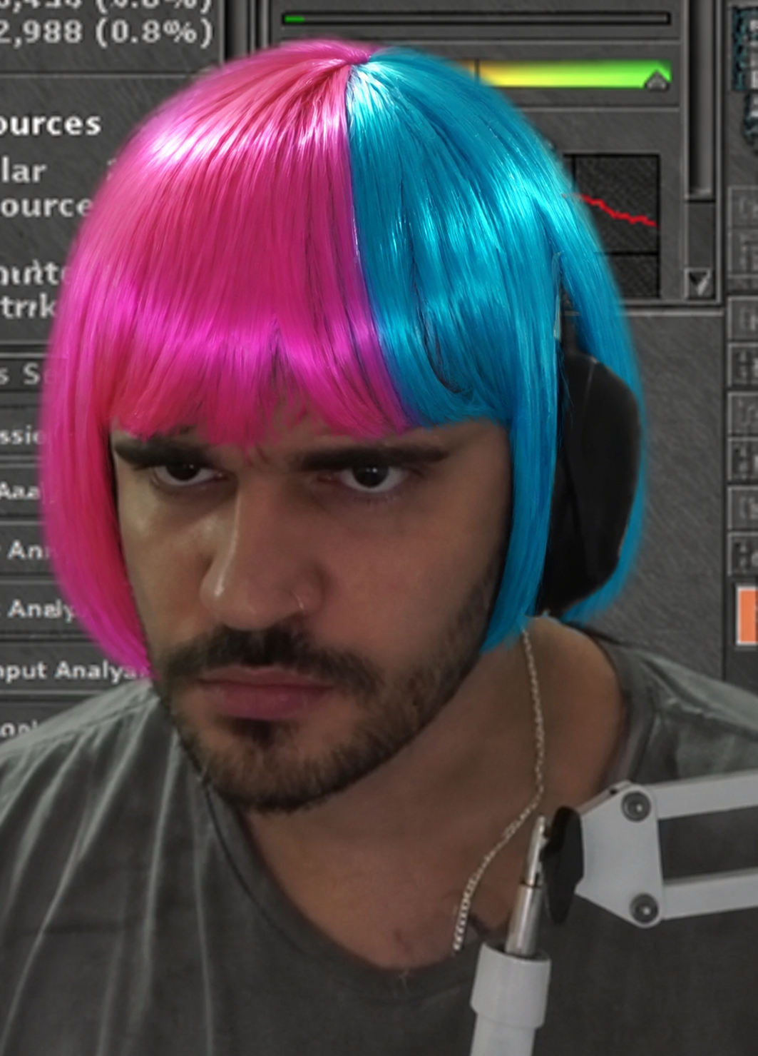 Peruca bob rosa e azul neon